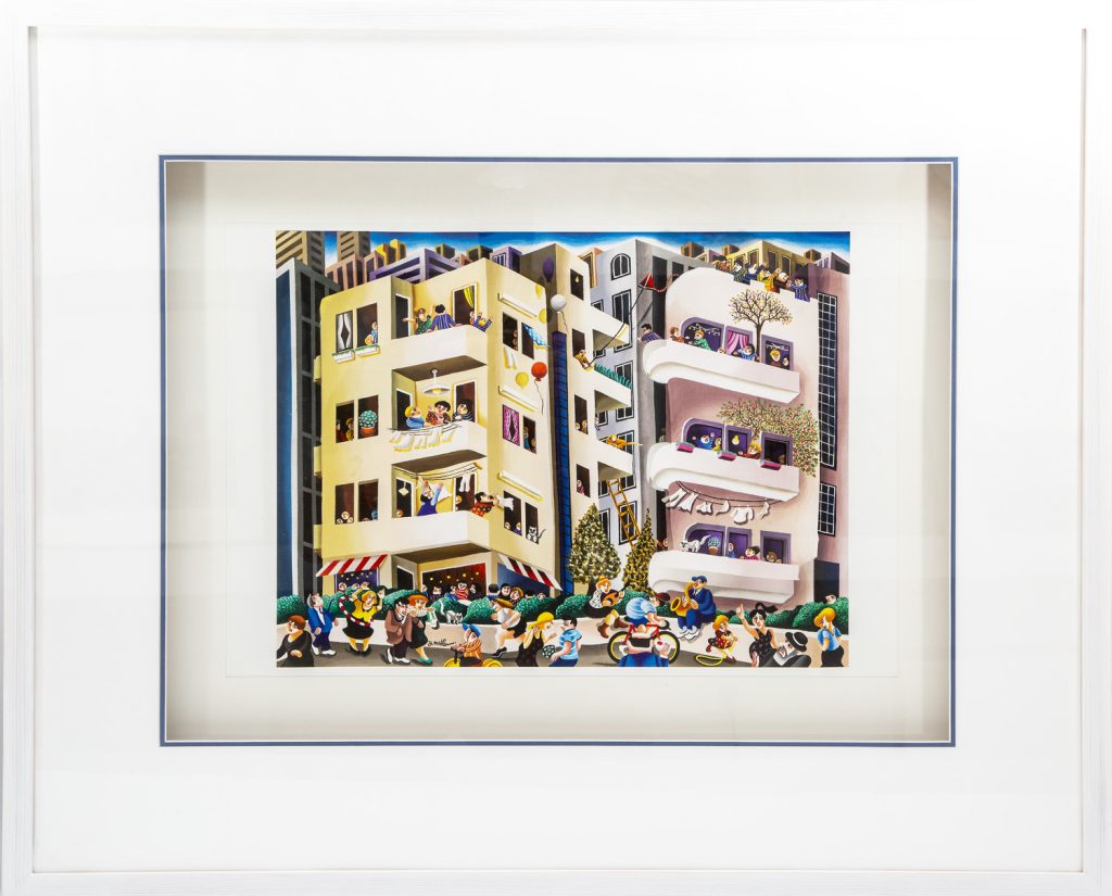 Art time gallery Jerusalem(Art online) -  Yuval Mahler - Bauhaus Tel Aviv Neighborhood - Original Serigraph on Paper - 62 X 76 cm / 25 X 30.5 Inches