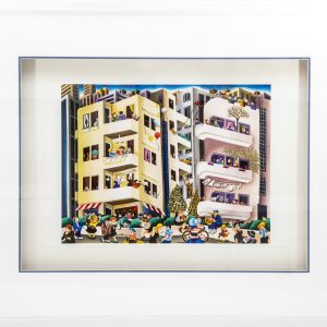 Art time gallery Jerusalem(Art online) -  Yuval Mahler - Bauhaus Tel Aviv Neighborhood - Original Serigraph on Paper - 62 X 76 cm / 25 X 30.5 Inches