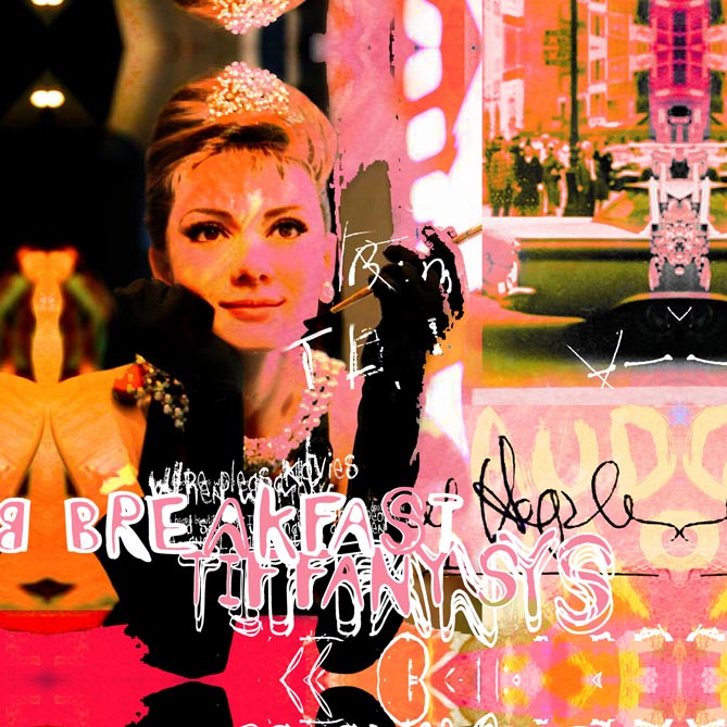 Art time gallery Jerusalem(Art online) -  Dganit Blechner - Breakfast at Tiffany’s - Hand Embellished Mixed-Media on Canvas - 120 x 120 cm ( 47 x 47 inches )