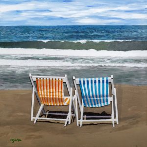 Art time gallery Jerusalem(Art online) -  Arie Azene - 3D TLV Beach Chairs - Original 3D Mixed Media - 98 x 100 cm / 39 x 40in