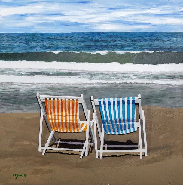 Art time gallery Jerusalem(Art online) -  Arie Azene - 3D TLV Beach Chairs - Original 3D Mixed Media - 98 x 100 cm / 39 x 40in