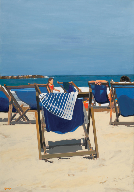 Art time gallery Jerusalem(Art online) -  Arie Azene - Blue Chairs - Original Oil on Canvas - 90 x 70 cm ( 35 x 28 inches )