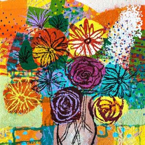 Art time gallery Jerusalem(Art online) -  David Gerstein - Celebration Flowers - Original Acrylic on Canvas - 30 x 40 cm / 11..8 x 15.7 in