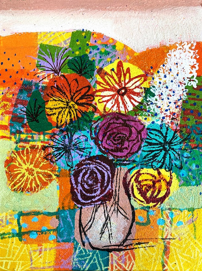 Art time gallery Jerusalem(Art online) -  David Gerstein - Celebration Flowers - Original Acrylic on Canvas - 30 x 40 cm / 11..8 x 15.7 in