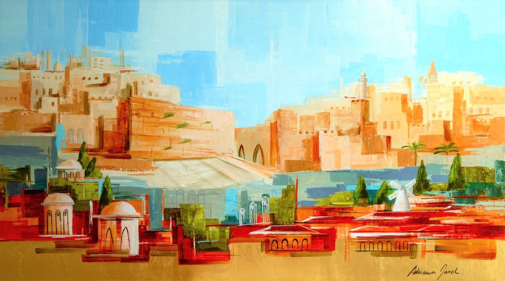 Art time gallery Jerusalem(Art online) -  Adriana Naveh - City of Gold - Original Acrylic on Canvas - 85 X 150 cm / 34 X 60 Inches