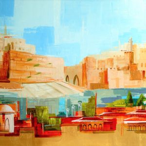 Art time gallery Jerusalem(Art online) -  Adriana Naveh - City of Gold - Original Acrylic on Canvas - 85 X 150 cm / 34 X 60 Inches