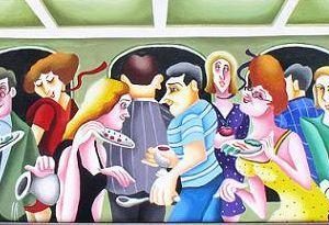 Art time gallery Jerusalem(Art online) -  Yuval Mahler - Cocktail Party - Original Acrylic on Canvas - 41x107 cm / 16x43 inches
