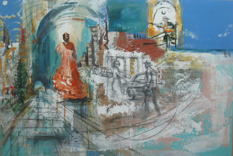 Art time gallery Jerusalem(Art online) -  Ilan Itach - Couple Flamenco - Original Oil on Wood - 80 x 120 cm / 31 x 47 inches