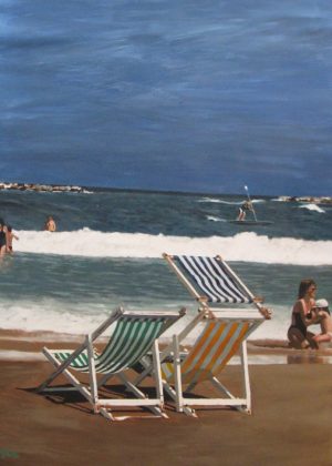 Art time gallery Jerusalem(Art online) -  Arie Azene - First Swim - Original Oil on Canvas - 140 x 100 cm ( 55 x 39 inches )
