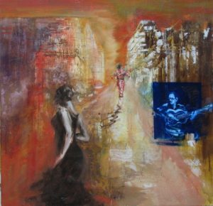 Art time gallery Jerusalem(Art online) -  Ilan Itach - Flamenco Dream - Original Oil on Wood - 101 x 101 cm / 40 x 40 inches