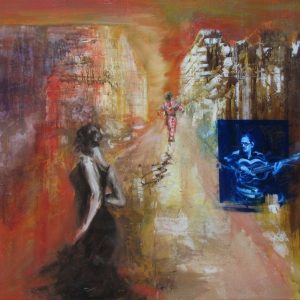 Art time gallery Jerusalem(Art online) -  Ilan Itach - Flamenco Dream - Original Oil on Wood - 101 x 101 cm / 40 x 40 inches
