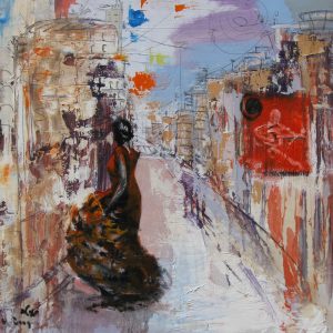 Art time gallery Jerusalem(Art online) -  Ilan Itach - Flamenco Skyline - Original Oil on Canvas Framed