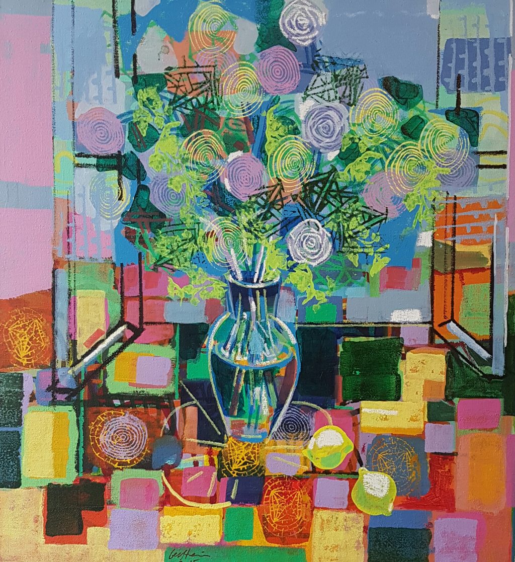 Art time gallery Jerusalem(Art online) -  David Gerstein - Flowers in Vase (I) - 125 x 115 cm / 50 x 46 inches