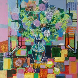 Art time gallery Jerusalem(Art online) -  David Gerstein - Flowers in Vase (I) - 125 x 115 cm / 50 x 46 inches