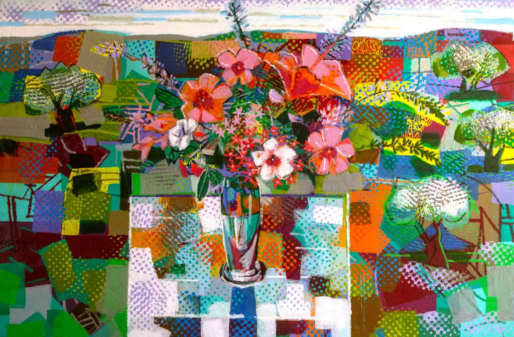 Art time gallery Jerusalem(Art online) -  David Gerstein - Flowers - Original Acrylic on Canvas - 120 x 180 cm / 47 x 71 in