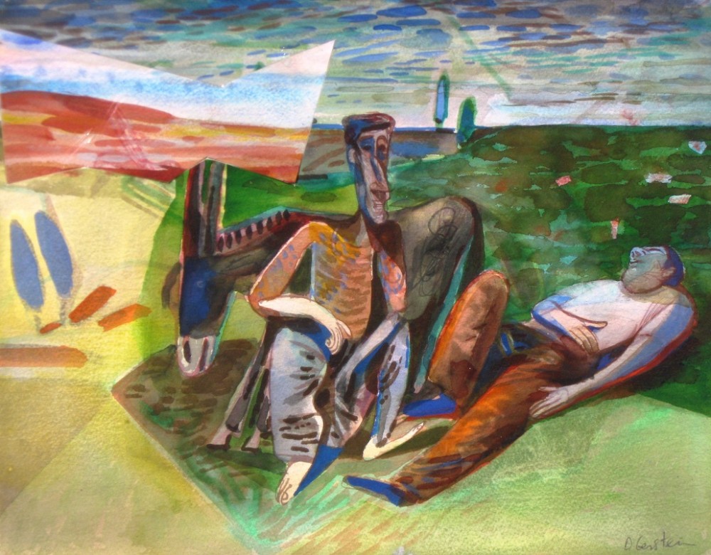 Art time gallery Jerusalem(Art online) -  David Gerstein - Picnic - Original Watercolor on Paper - 25x33cm