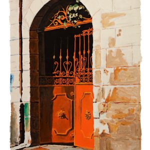 Art time gallery Jerusalem(Art online) -  Arie Azene - Jerusalem Orange Door - Original Oil on Canvas - 100 x 70 cm ( 39 x 28 inches )