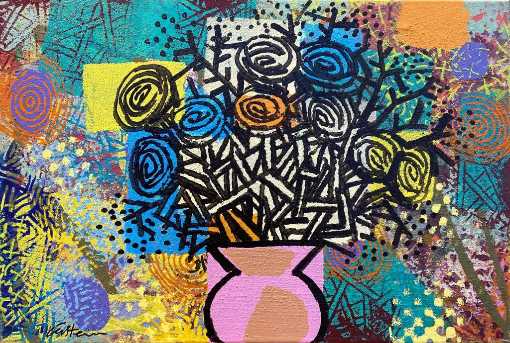 Art time gallery Jerusalem(Art online) -  David Gerstein - Modern Flowers - Original Acrylic on Wood - 40 x 60 cm / 15.7 x 23.6 in