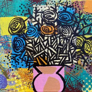 Art time gallery Jerusalem(Art online) -  David Gerstein - Modern Flowers - Original Acrylic on Wood - 40 x 60 cm / 15.7 x 23.6 in