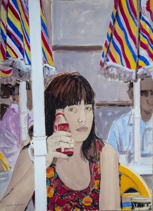 Art time gallery Jerusalem(Art online) -  Arie Azene - My Cafe 2 - Original Acrylic on Paper - 76X57 cm / 30.5X23 inches