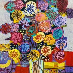 Art time gallery Jerusalem(Art online) -  David Gerstein - New Day Flowers - Original Acrylic on Canvas - 80 x 60 cm / 31.5 x 23.6 in