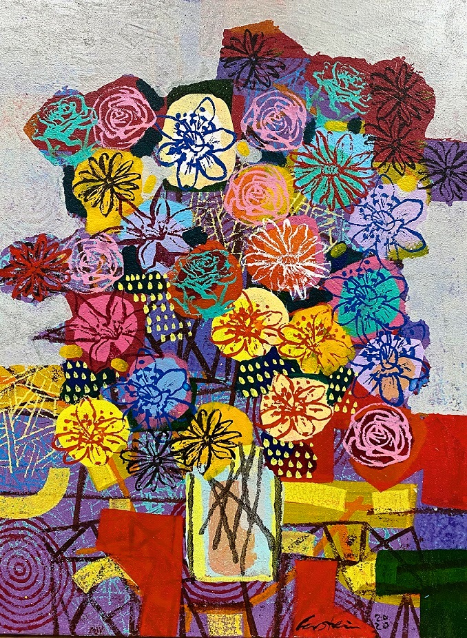 Art time gallery Jerusalem(Art online) -  David Gerstein - New Day Flowers - Original Acrylic on Canvas - 80 x 60 cm / 31.5 x 23.6 in