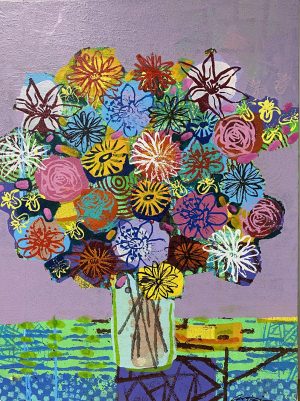 Art time gallery Jerusalem(Art online) -  David Gerstein - New Year Flowers - Original Acrylic on Canvas - 80 x 60 cm / 31.5 x 23.6 in