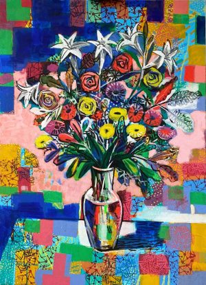 Art time gallery Jerusalem(Art online) -  David Gerstein - New Beginning Flowers - Original Acrylic on Canvas - 140 x 100 cm / 56 x 40 inches