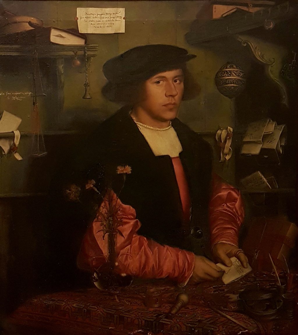 Art time gallery Jerusalem(Art online) -  Homage to Hans Holbein - Portrait of Georg Gisze - Original Oil on Canvas - 120 X 108 cm / 48 X 43 Inches