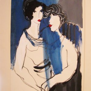 Art time gallery Jerusalem(Art online) -  Itzchak Tarkay - Red Lips - Original Oil on Canvas - 55 x 38 cm / 27.5 x 19 inches
