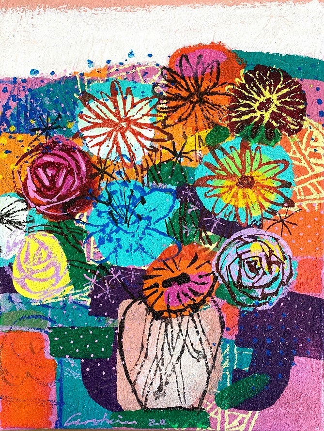 Art time gallery Jerusalem(Art online) -  David Gerstein - Spring Flowers - Original Acrylic on Canvas - 30 x 40 cm / 11.8 x 15.7 in