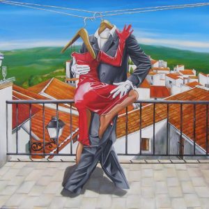 Art time gallery Jerusalem(Art online) -  Sonia Drabkin - Tango on Balcony - Original High-Quality Print on Canvas - 101 x 85 cm / 40 x 33 inches