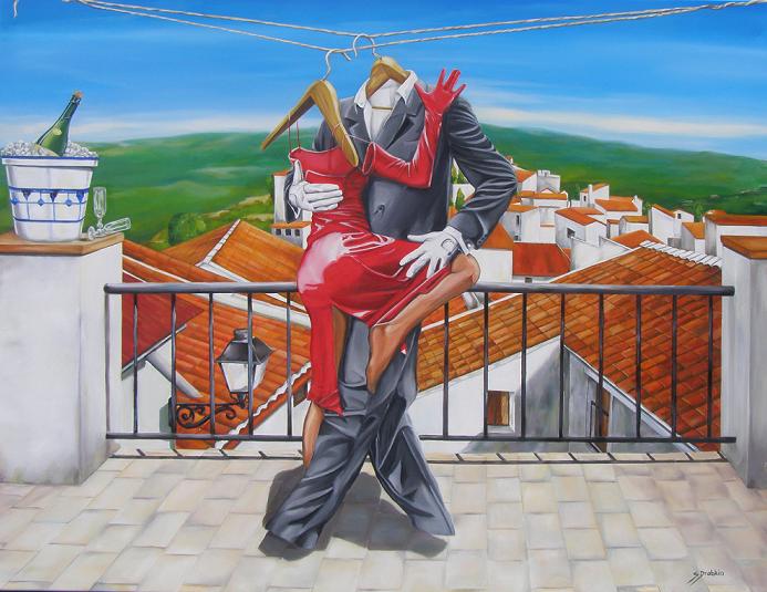Art time gallery Jerusalem(Art online) -  Sonia Drabkin - Tango on Balcony - Original High-Quality Print on Canvas - 101 x 85 cm / 40 x 33 inches