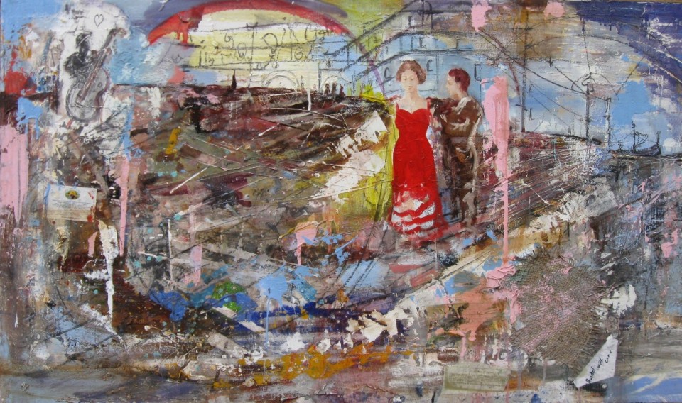 Art time gallery Jerusalem(Art online) -  Ilan Itach - The Couple - Original Oil on Wood - 74 x 123 cm / 29 x 48 inches