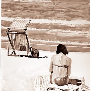 Art time gallery Jerusalem(Art online) -  Arie Azene - B&W Beach 4 - Original Watercolor on Paper - 77 x 112 cm ( 30 x 44 inches )