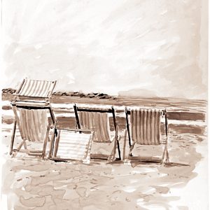 Art time gallery Jerusalem(Art online) -  Arie Azene - B&W Beach 5 - Original Watercolor on Paper - 112 x 77 cm ( 44 x 30 inches )