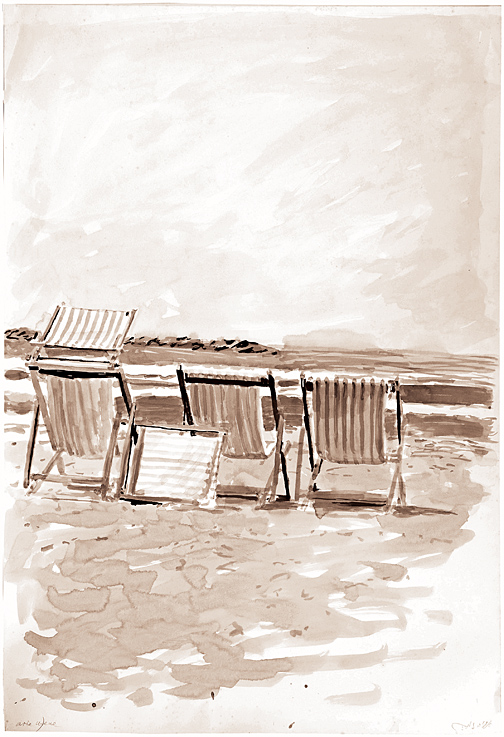 Art time gallery Jerusalem(Art online) -  Arie Azene - B&W Beach 5 - Original Watercolor on Paper - 112 x 77 cm ( 44 x 30 inches )