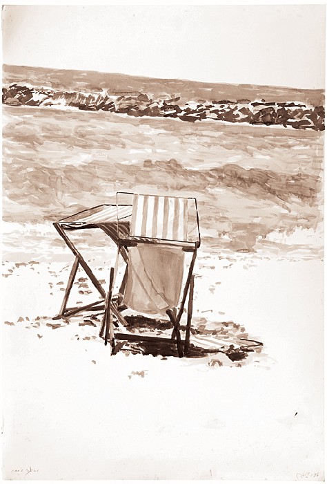 Art time gallery Jerusalem(Art online) -  Arie Azene - B&W Beach 6 - Original Watercolor on Paper - 112 x 77 cm ( 44 x 30 inches )