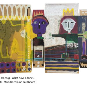 Art time gallery Jerusalem(Art online) -  Yael Hoenig - What have I done - Original mixed media on recycle cardboard - 42 x 82 cm / 19 x 33 inches