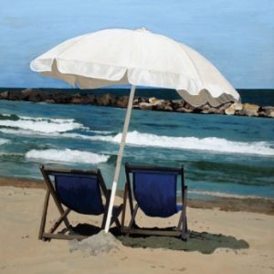Art time gallery Jerusalem(Art online) -  Arie Azene - White Umbrella - Original Oil on Canvas - 90 x 70 cm ( 35 x 28 inches )