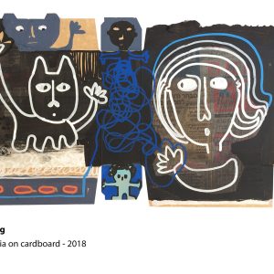 Art time gallery Jerusalem(Art online) -  Yael Hoenig - Hands Up - Original mixed media on recycle cardboard - 25 x 48 cm / 10 x 19 inches