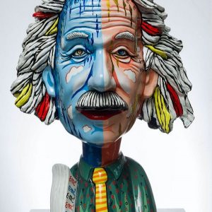 Art time gallery Jerusalem(Art online) -  Yuval Mahler - Einstein - Yellow Tie - Original Fiberglass Sculpture - 63x48 cm / 25x19 inches