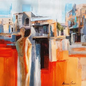 Art time gallery Jerusalem(Art online) -  Adriana Naveh - Lovers in Jerusalem - Original 3D Mixed Media Canvas - 40X40 inches / 100X100 cm