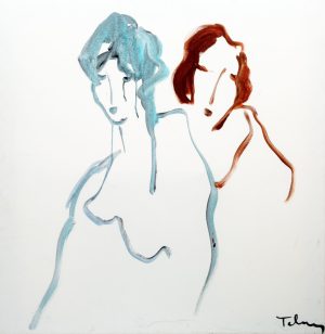 Art time gallery Jerusalem(Art online) -  Itzchak Tarkay - Delicate Complicity - Original Acrylic on Canvas - 100 x 100 cm / 40 x 40 inches