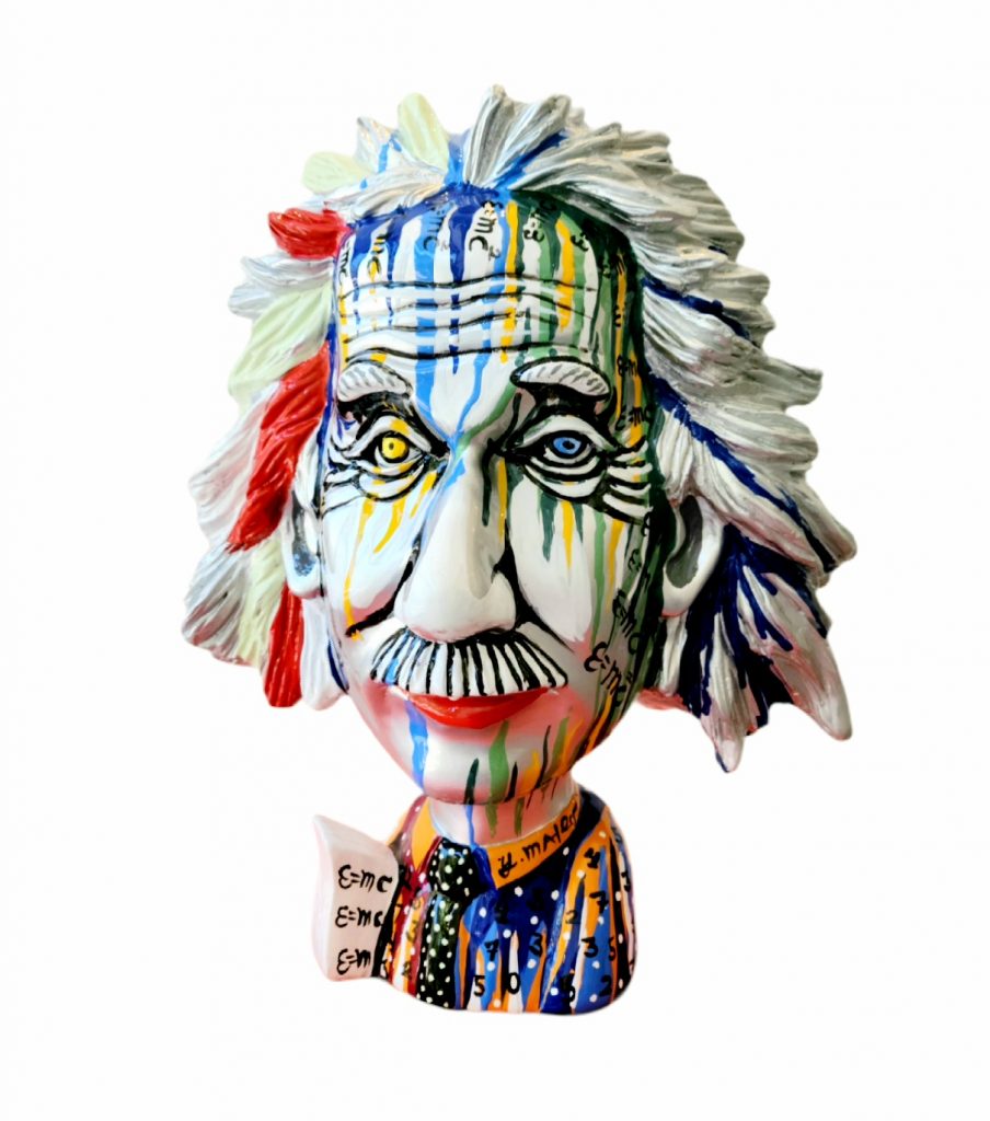 Art time gallery Jerusalem(Art online) -  Yuval Mahler - Red Hair Einstein - Original Fiberglas sculpture hand painted automobile colors - H 37 cm (15in)