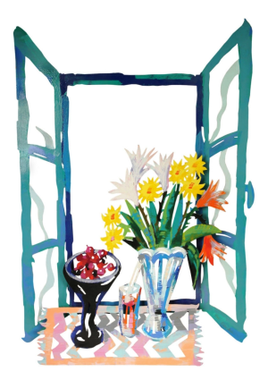 Art time gallery Jerusalem(Art online) -  David Gerstein - Summer Window - Original Automobile colors on metal - 70X100 cm / 28x40 inches