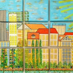 Art time gallery Jerusalem(Art online) -  Uri Seligman - Tel Aviv Old & New - Original acrylic on canvas boxes - 70x110cm (28*43in)