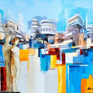 Art time gallery Jerusalem(Art online) -  Adriana Naveh - White City Day - Original Acrylic on Canvas - 90X120 cm / 35X47 In
