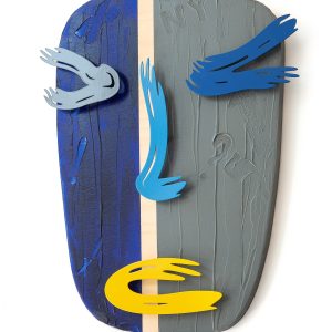 Art time gallery Jerusalem(Art online) -  Zion Ezri - 3D Totem Blue - 3D metal & acrylic on wood - 50 X 40 cm / 20 X 16 Inches