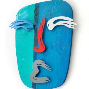 Art time gallery Jerusalem(Art online) -  Zion Ezri - 3D Totem Turquoise - 3D metal & acrylic on wood - 50 X 40 cm / 20 X 16 Inches